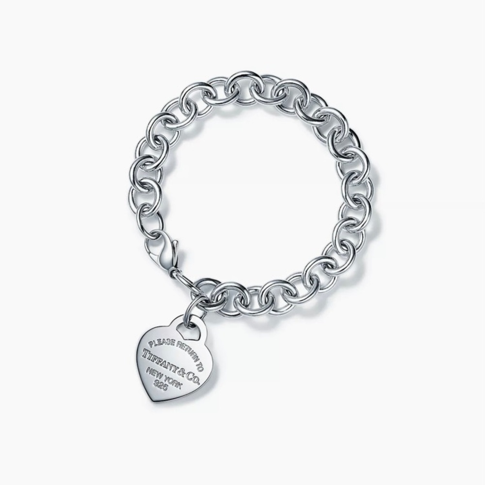 Tiffany's Sterling Silver Heart Tag Charm Bracelet with Original Packaging